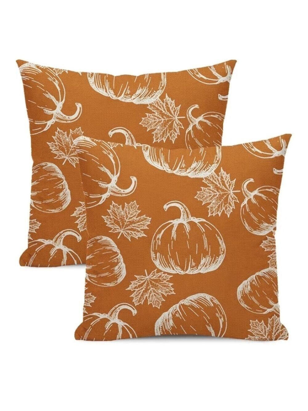 2/$20 Autumn Pumpkin and Leaf Print Fall Throw Pillow Covers - Picture 1 of 7